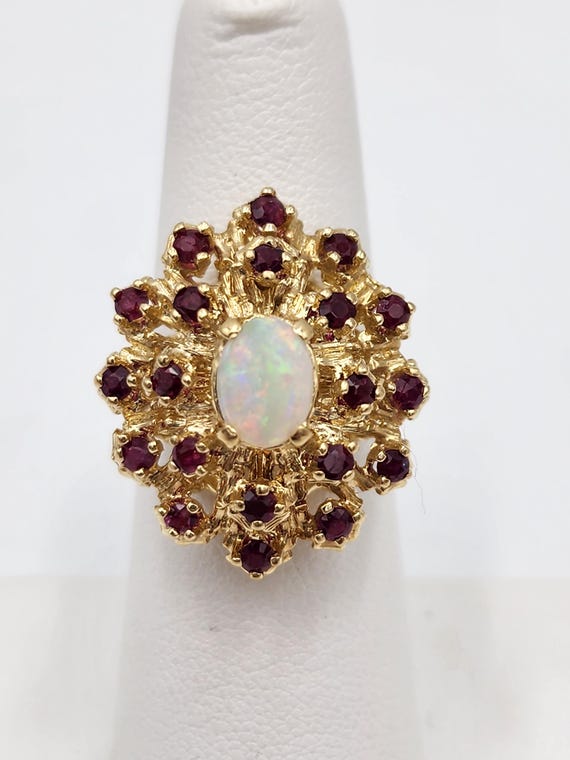 u973 Pretty Ruby and Opal Cluster Ring set in 14k… - image 1