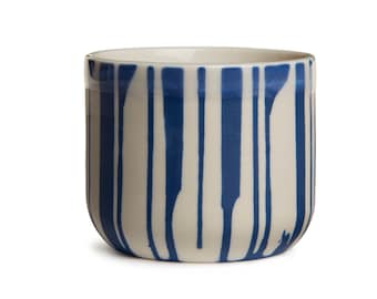 Handmade Ceramic Tumbler for Cappuccino  / Latte (white w/ blue stripes)
