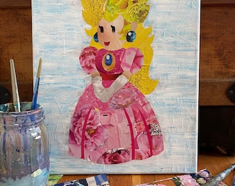 Princess Peach Art Print, Super Mario Paper Mario Nintendo Art Print gamer gift for boyfriend girlfriend, Princess Peach Painting