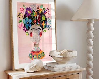 Colorful Frida Kahlo Art Print, Bohemian Maximalism, Eclectic Gallery, Aesthetic Collage, Contemporary Art