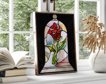 Stained Glass Rose, Rose Collage, Stained Glass inspired art, Rose Wall Decor, Floral Wall Art, Romantic home decor