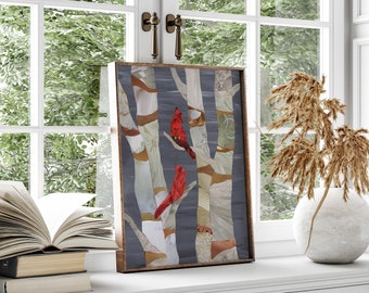 Cardinal Wall Art birch tree painting winter prints Unique Christmas gift for her Nature Art Print Seasonal Home eclectic decor