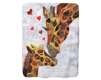 Giraffe Sherpa Fleece Blanket, Baby Blankets, Shower Gifts, Giraffe Mama and Baby 50 x 60 Throw Blanket