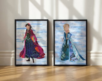 Princess Elsa and Anna Art Print, Frozen Girls Room Wall Art, Frozen gift for girls, Elsa gift, Christmas gift ideas for girls UNFRAMED