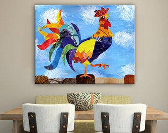 Mother's day gift, Rooster painting, Rooster wall art, Christmas gift, Rooster kitchen decor, wedding gift, Bohemian decor, Rooster print