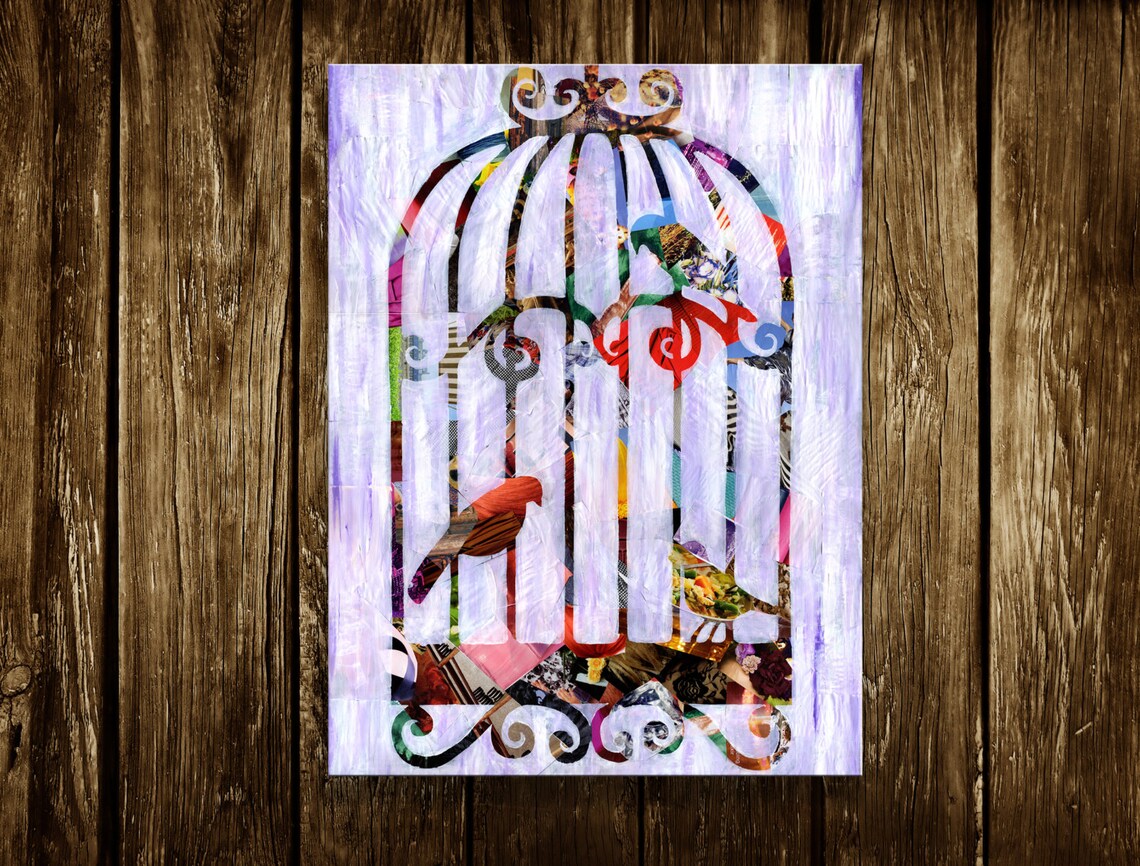 Bird wall art print Bird Cage Decor Bird artwork Bohemian Etsy