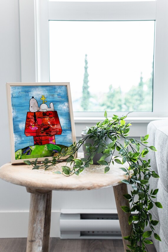 peanuts christmas, Peanuts art print, Snoopy and Charlie Brown gift, Peanuts nursery decor eclectic decor, maximalist wall art, upcycled art