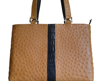 Hand Crafted Genuine Ostrich & Crocodile Designer Handbag by Liebenberg Leather Co.