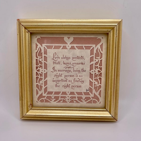 Vintage Framed Scherenshnitte (Paper Cutting Art) Marriage Love