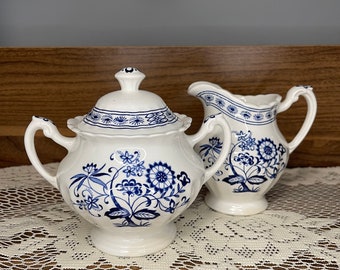 J & G Meakin England Classic White Nordic Sugar Bowl and Creamer