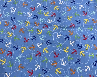 ÚLTIMA PIEZA Tela Anchor Colores Primarios sobre Azul
