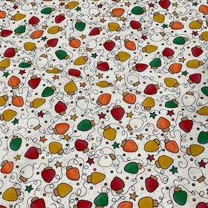 Vintage Christmas Fabric - Christmas Lights on White Lightbulb String