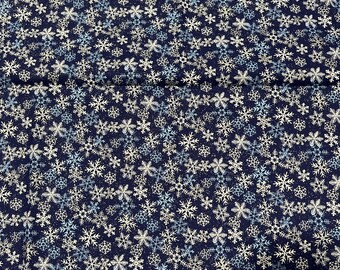 ÚLTIMA PIEZA Tela con purpurina de copo de nieve azul para vacaciones de invierno