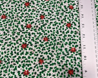 ÚLTIMA PIEZA - Tela vintage navideña de invierno - Flores de Pascua y hojas de acebo