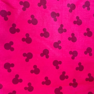 Mickey Mouse Head outline Shadow Fabric on Red Tossed Mickey Head