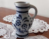 Salt Glazed Pottery Stoneware Pitcher Ceramic Crock Pitcher Germany Creamer Blue Grey Pottery Floral Pottery Kitchen Server German Stein