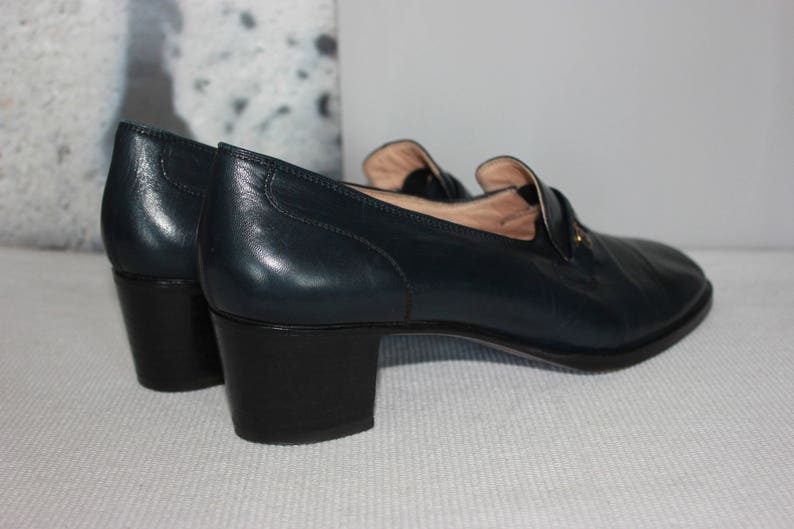 Italy Leather Shoes Womens Oxfords Flats Dark Blue Peacock Etsy