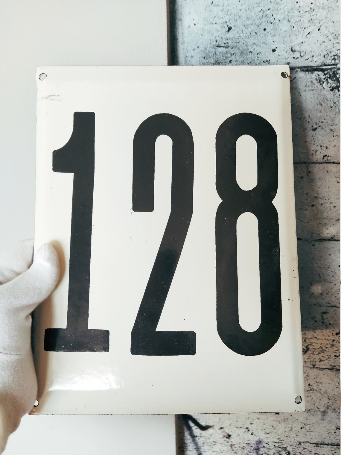 128 Large 11'' Enamel House Number Plaque Old Sign Etsy