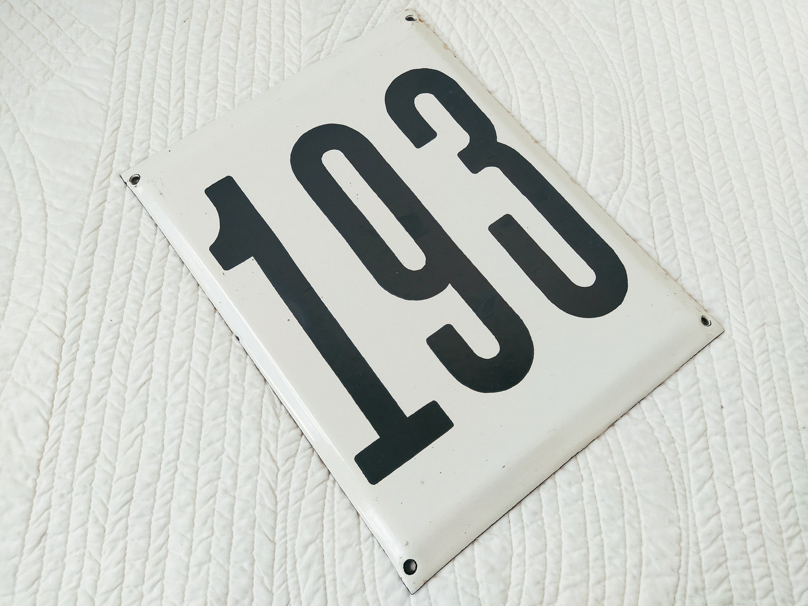 193 Large 11'' Enamel House Number Plaque Old Sign Etsy