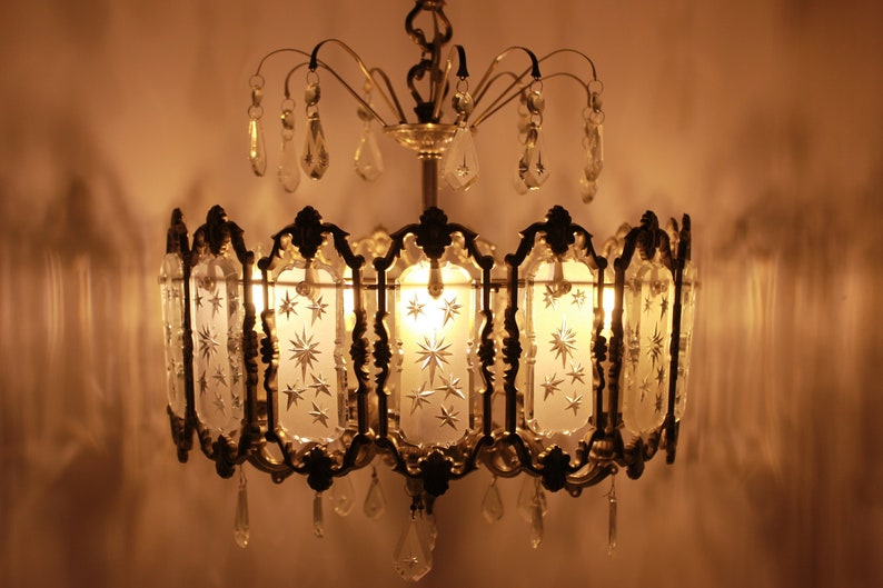 Plafoniere Messing Antik : Deckenlampe messing mit glasprismen cm kronleuchter plafoniere