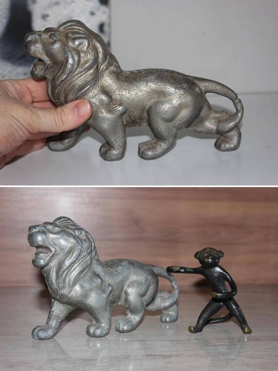 Big Lion Statuette Large Lion Figurine Metal Figurine King Etsy