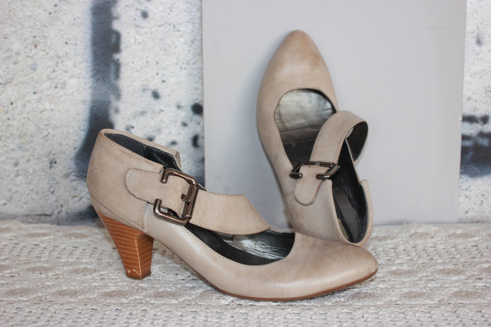 Leather Shoes Womens Medium Heeled Cream Ivory Beige Round Etsy