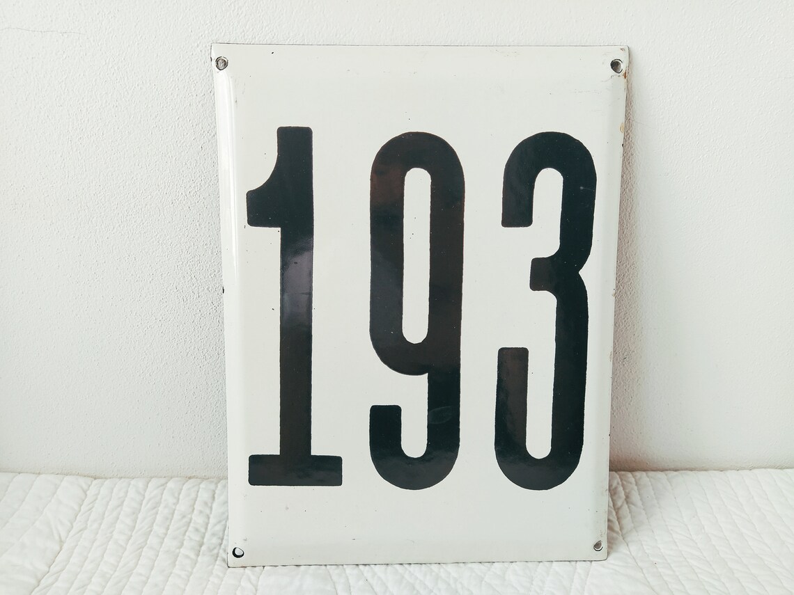 193 Large 11'' Enamel House Number Plaque Old Sign Etsy