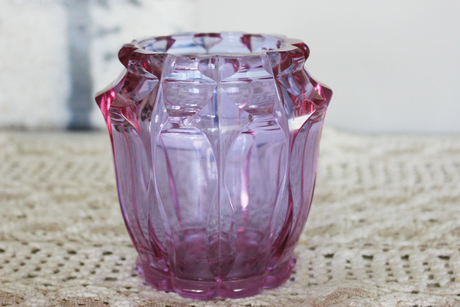 Vase Purple Faceted Glass Antique Flower Bowl Pot 1930s ART Etsy