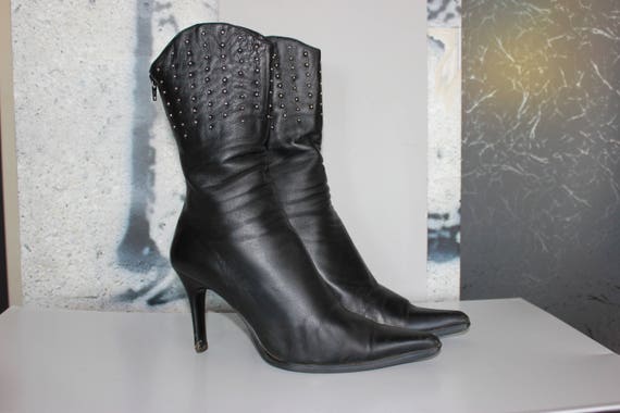 Leather Boots Womens Ankle Boots Fitted Rivets Tal