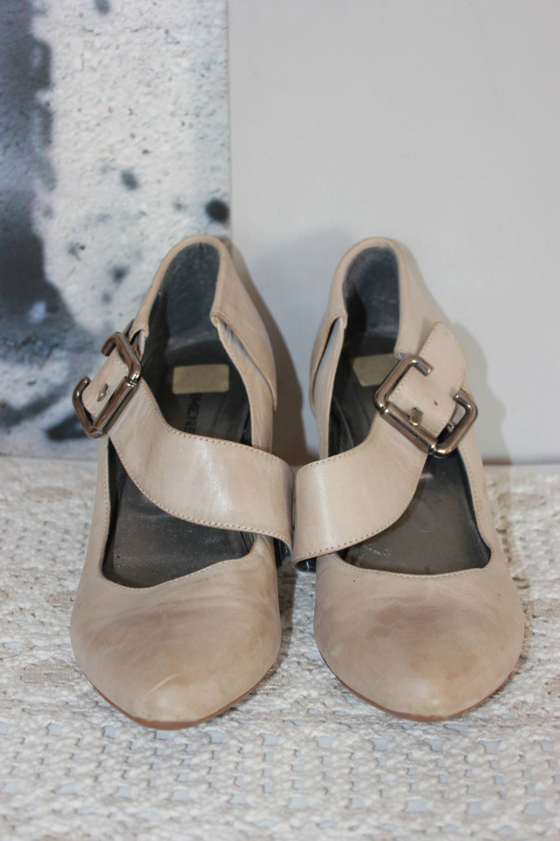 Leather Shoes Womens Medium Heeled Cream Ivory Beige Round Etsy