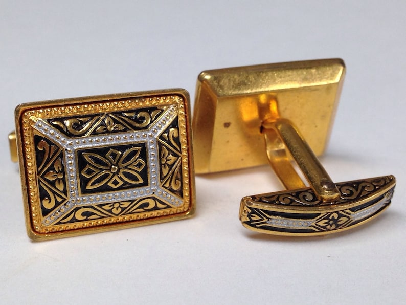 Vintage Men Cufflinks Art Deco Style Gold and Black Toledo Etsy