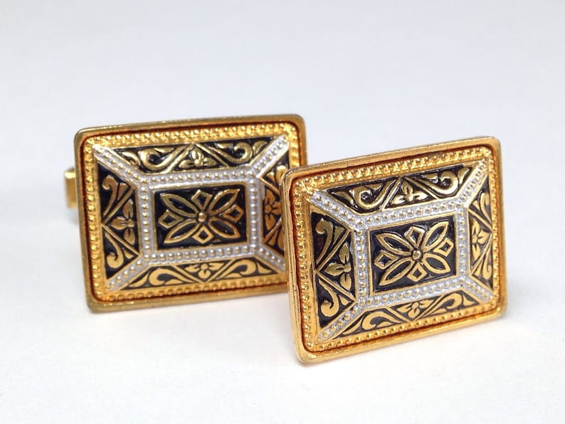 Vintage Men Cufflinks Art Deco Style Gold and Black Toledo Etsy