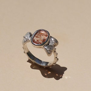 Silver Sunstone Gemstone Flower Ring 925 Minimalist Flower Ring Delicate Anthurium Flower Ring Dainty Wife Anniversary Daughter Mom Gift image 1