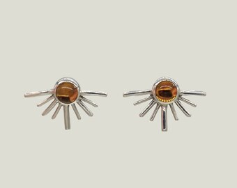 Silver Sun Earrings, Post Earrings, Citrine Stud Earring, Minimalist Earring for Women, Bridesmaids Gifts, Thoughtful Gift, Anniversary Gift