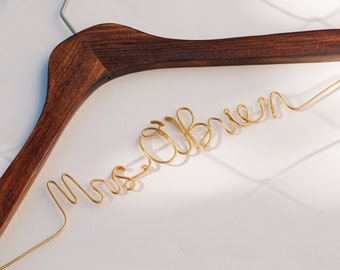 Wooden Wedding Hanger Personalized Wedding Hanger for Bride Mrs Hanger Wedding Gown Hanger Gift Bride to be Day of Wedding Gift Bridesmaid