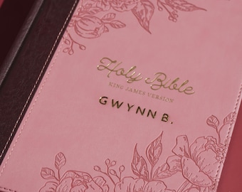 Custom Pink Bible with Name Floral Note Taking Bible Journaling Christian Gift for Women Boho Flower Holy Bible Gift KJV Born Again Gift Her