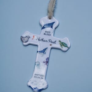 Personalized Baby Boy Baptism Gift Ceramic Cross Name Christian Keepsake Newborn Dedication Christening Presentation Grandbaby Gift Idea image 10