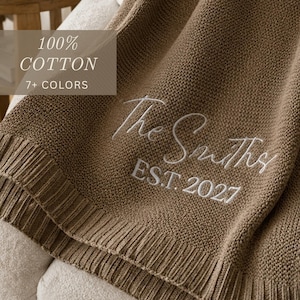 Personalized Blanket Gift for Couple Family Name Cotton Throw Embroidered Custom Cozy Couch Wedding Present New Home Housewarming Keepsake
