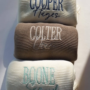 Embroidered Custom Blanket for Baby Boy Neutral Ivory Blanket with Name Baptism Gift Idea Grandbaby Gift Newborn Baby Shower Keepsake Gift New Baby