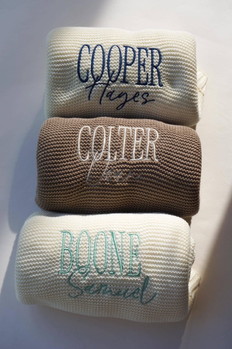 Embroidered Custom Blanket for Baby Boy Neutral Ivory Blanket with Name Baptism Gift Idea Grandbaby Gift Newborn Baby Shower Keepsake Gift New Baby