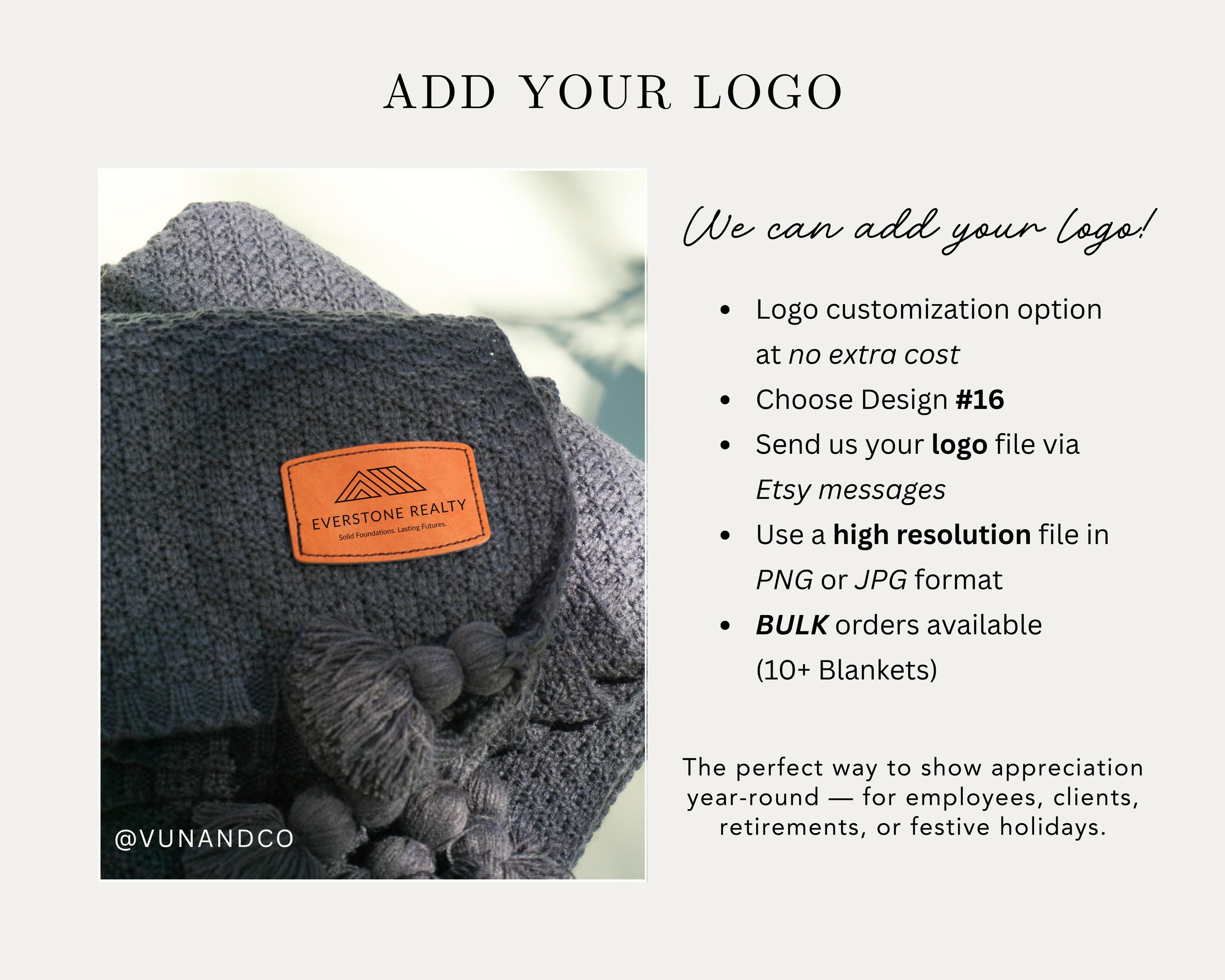 Blanket with Name Personalized Realtor Closing Gift for Customer New Home Gift Throw Blanket Branded Item Logo Blanket Gift Employee Bulk