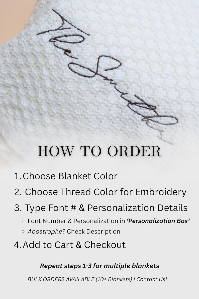 Custom Name Embroidered Blanket Personalized Throw Wedding Gift Bridal Shower Gift Idea Couple Keepsake Last Name Accent Blanket New Home image 8