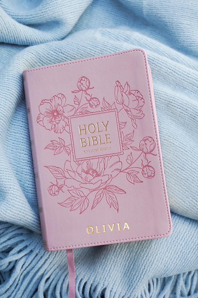 Personalized Pink Bible Christian Gift for Her Boho Flower KJV Bible with Name for Women Faux Leather Bible Custom English Holy Bible Gift