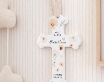 Baptism Gift from Godparent Custom Cross Baby Christening Keepsake Aunt Uncle Personalized Gift for Godchild Baby Girl Faith Nursery Decor