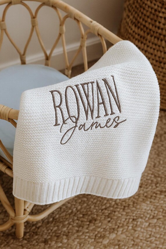 Embroidered Custom Blanket for Baby Boy Ivory Blanket with Name Baptism Gift Idea Grandbaby Gift Newborn Baby Shower Keepsake Gift New Baby