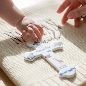 Personalized Baby Boy Baptism Gift Ceramic Cross Name Christian Keepsake Newborn Dedication Christening Presentation Grandbaby Gift Idea image 11