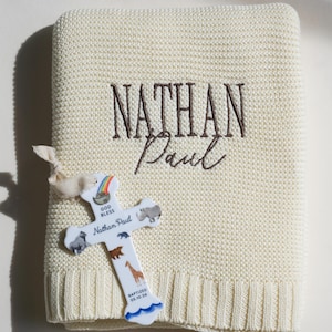 Personalized Baby Boy Baptism Gift Ceramic Cross Name Christian Keepsake Newborn Dedication Christening Presentation Grandbaby Gift Idea