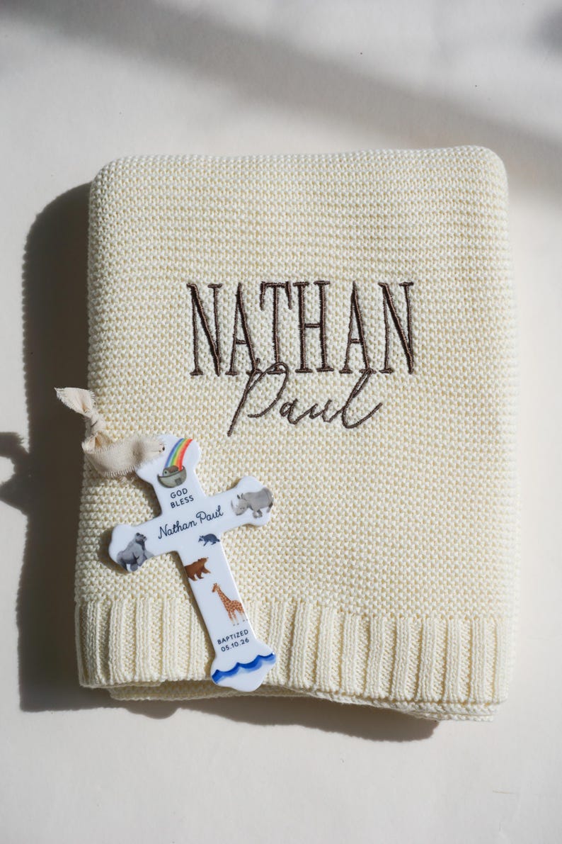 Personalized Baby Boy Baptism Gift Ceramic Cross Name Christian Keepsake Newborn Dedication Christening Presentation Grandbaby Gift Idea