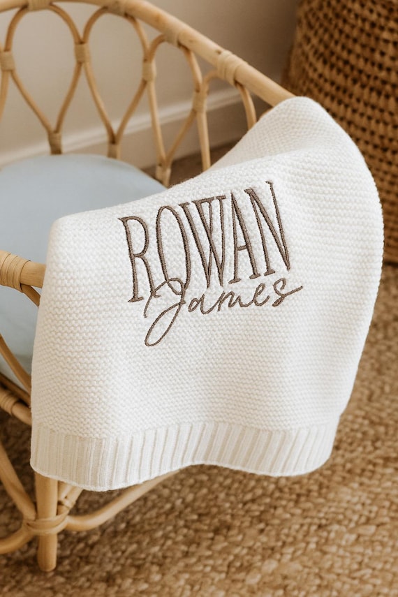 Embroidered Custom Blanket for Baby Boy Ivory Blanket with Name Baptism Gift Idea Grandbaby Gift Newborn Baby Shower Keepsake Gift New Baby