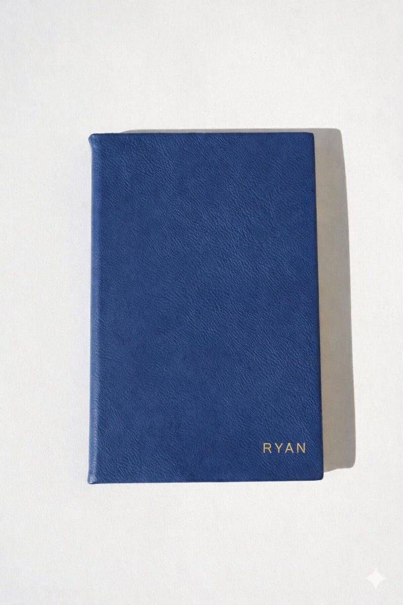 Personalized Monogrammed Journal Notebook Custom Vegan Leather Writing Journal Embossed Name Leather Notebook Christmas Gift Idea for Him Blue Notebook